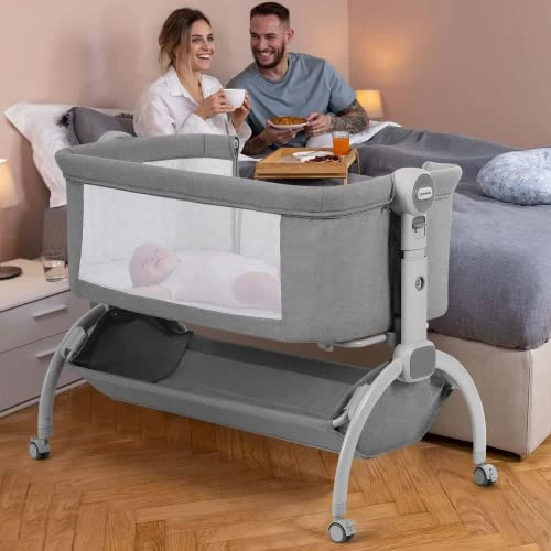 Cowiewie Baby Bassinets With Universal Wheels With Brakes Co Sleeper Bassinet With Storage, Double-Lock Patent Design; 7-Level Height Adjustable, Include Rebound Mattress 3 Cowiewie Baby Bassinets With Universal Wheels With Brakes Co Sleeper Bassinet With Storage, Double-Lock Patent Design; 7-Level Height Adjustable, Include Rebound Mattress
