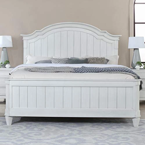 Saline Wood Camelback Planked Queen Bed With Dresser, Mirror, Two Nightstands, White 5 Saline Wood Camelback Planked Queen Bed With Dresser, Mirror, Two Nightstands, White - Image 3