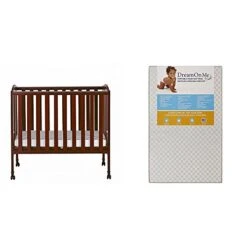 Dream On Me 2 In 1 Portable Folding Stationary Side Crib With Dream On Me 3 Portable Crib Mattress, White