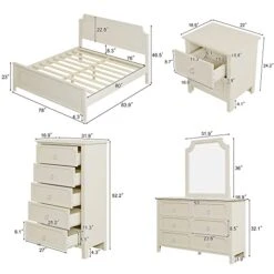 6 Pieces King Bedroom Sets, Rubber Wood King Size Platform Bed With Nightstand*2, Chest, Mirror And Dresser, Simple Style Wooden Bedroom Furniture Set For Teens Adults, Milky White 18 6 Pieces King Bedroom Sets, Rubber Wood King Size Platform Bed With Nightstand*2, Chest, Mirror And Dresser, Simple Style Wooden Bedroom Furniture Set For Teens Adults, Milky White -Delta Children Shop 41rDVf3JfdL