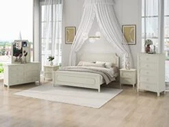 6 Pieces King Bedroom Sets, Rubber Wood King Size Platform Bed With Nightstand*2, Chest, Mirror And Dresser, Simple Style Wooden Bedroom Furniture Set For Teens Adults, Milky White 23 6 Pieces King Bedroom Sets, Rubber Wood King Size Platform Bed With Nightstand*2, Chest, Mirror And Dresser, Simple Style Wooden Bedroom Furniture Set For Teens Adults, Milky White -Delta Children Shop 41rG30Bd8QL