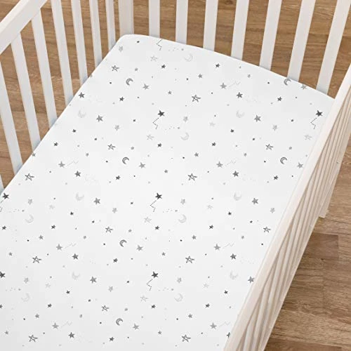 American Baby Company Printed 100% Cotton Jersey Knit Fitted Crib Sheet For Standard Crib And Toddler Mattresses, Grey Stars And Moon, 1 Count (Pack Of 1) (Pack Of 1) 8 American Baby Company Printed 100% Cotton Jersey Knit Fitted Crib Sheet For Standard Crib And Toddler Mattresses, Grey Stars And Moon, 1 Count (Pack Of 1) (Pack Of 1) - Image 6