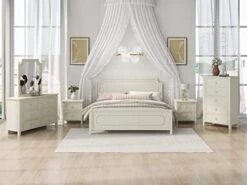 6-Piece Bedroom Set With Queen Size Platform Bed, 2 Nightstands, 5-Drawer Chest, Mirror And Dresser, Classical Wooden Bedroom Furniture Set, Milky White -Delta Children Shop 41rsdfQFJcL. AC