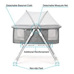 INFANS 2 In 1 Rocking Bassinet For Newborn Baby, One-Second Fold Travel Crib With Detachable & Thicken Mattress, Height Adjustable Legs, Mosquito Net, Cradle With Rock Mode & Stationary (Gray) -Delta Children Shop 41sJnYQKcyL