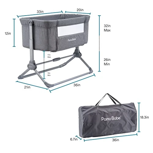 Pamo Babe Bedside Bassinet For Baby Crib Quick One-Hand Folding Bedside Sleeper 4 Adjustable Heights Co-Sleeper 4 Pamo Babe Bedside Bassinet For Baby Crib Quick One-Hand Folding Bedside Sleeper 4 Adjustable Heights Co-Sleeper - Image 2