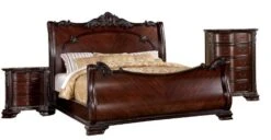 Of America Clairmonte 3-Piece Baroque Style Sleigh Bed Set With Nightstand And Chest, Queen, Brown Cherry Finish