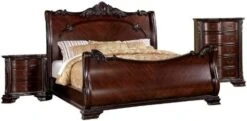 Of America Clairmonte 3-Piece Baroque Style Sleigh Bed Set With Nightstand And Chest, Queen, Brown Cherry Finish -Delta Children Shop 41vflU6aToL. AC 2
