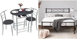 3 Piece Wood Round Table & Chair Set, Space Saving, 31.5", Black And Silver & Metal Platform Bed Frame Mattress Foundation & Footboard/Firm Support & Easy Set Up Structure, Black -Delta Children Shop 41w vpVp7IL. AC