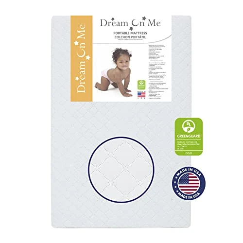Dream On Me Holly 3” Fiber Portable, Greenguard Gold Certified, Waterproof Vinyl Cover, Lightweight Mini Crib Mattress, White 3 Dream On Me Holly 3” Fiber Portable, Greenguard Gold Certified, Waterproof Vinyl Cover, Lightweight Mini Crib Mattress, White