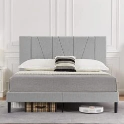 King Size Bed Frame Upholstered Platform With Complete Headboard And Strong Wooden Slats, No Box Spring Needed, Easy Assembly,Beige -Delta Children Shop 41wtiC7 GAL. AC