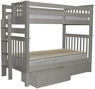 Tall Bunk Beds Twin Over Twin Mission Style With End Ladder And 2 Under Bed Drawers, White 10 Tall Bunk Beds Twin Over Twin Mission Style With End Ladder And 2 Under Bed Drawers, White - Image 8