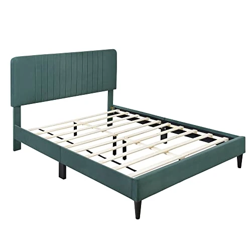 Luxury Upholstered Velvet Bed Set- Full Bed, Bed Storge Bench And 2 Nightstands/Platform Bed Frame With Headboard/Easy Assembly, Green 5 Luxury Upholstered Velvet Bed Set- Full Bed, Bed Storge Bench And 2 Nightstands/Platform Bed Frame With Headboard/Easy Assembly, Green - Image 3