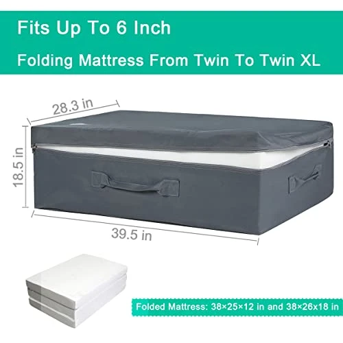 Carry Case For Tri-Fold Mattress 4-6 Inch Twin, Foldable Memory Foam Mattress Case, Sturdy Carrying Bag For 4-6 Inch Twin Trifold Matress, Portable Twin Mattress Storage Bag With 3 Handles 4 Carry Case For Tri-Fold Mattress 4-6 Inch Twin, Foldable Memory Foam Mattress Case, Sturdy Carrying Bag For 4-6 Inch Twin Trifold Matress, Portable Twin Mattress Storage Bag With 3 Handles - Image 2