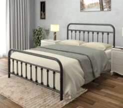 Vintage Queen Metal Bed Frame With Headboard And Footboard Platform/Wrought Iron/Heavy Duty/Solid Metal Slat/Textured Black/No Box Spring Needed/Industrial & Farmhouse -Delta Children Shop 41zDnZLAAqL. AC