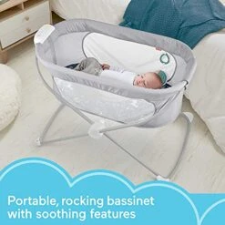 Fisher-Price Baby Crib Soothing View Vibe Bassinet Portable Cradle With Music Vibrations And Slim Fold For Travel, Moonlight Forest [Amazon Exclusive] -Delta Children Shop 510y64z68ES