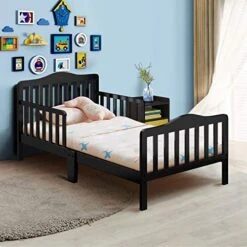 Costzon Toddler Bed, Classic Wood Kids Bed Frame W/Double Safety Guardrail, Low To Floor Design, Wooden Slat Support, Fits Full Size Crib Mattress, Bedroom Furniture For Boys & Girls (White) -Delta Children Shop 511SJ26uhtL