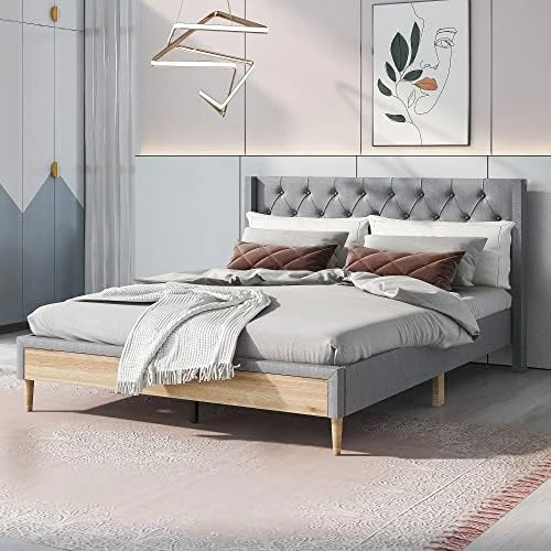 4 Pieces Bedroom Sets, Queen Upholstered Platform Bed With 2 Nightstands And Storage Bench, Platform Bed Frame With Button Tufted Upholstered Headboard (Gray) 12 4 Pieces Bedroom Sets, Queen Upholstered Platform Bed With 2 Nightstands And Storage Bench, Platform Bed Frame With Button Tufted Upholstered Headboard (Gray) - Image 10