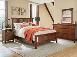 Modern Mission Vintage Oak Bedroom Set With 2 Nightstands And 1 Dresser With Mirror, Queen