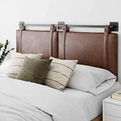 Harlow Modern Wall Mount Hanging Upholstered Headboard, Queen, Gray With Brown Faux Leather Straps -Delta Children Shop 5131XZIqJ4L. AC 1