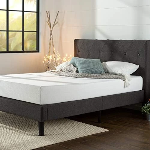 INUS Shalini Upholstered Platform Bed Frame / Mattress Foundation / Wood Slat Support / No Box Spring Needed / Easy Assembly, Dark Grey, Queen 6 INUS Shalini Upholstered Platform Bed Frame / Mattress Foundation / Wood Slat Support / No Box Spring Needed / Easy Assembly, Dark Grey, Queen - Image 4