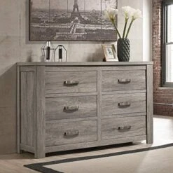 Contemporary Weathered Gray Wood Bedroom Set, King Panel Bed, Dresser, Mirror, Two Nightstands -Delta Children Shop 513pVXn08TL