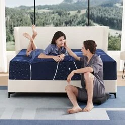 Queen Mattress, 12 Inch Hybrid Queen Size Mattress In A Box, Gel Memory Foam And Individual Pocket Spring For Cooling Sleep & Motion Isolation, Starry Night,Blue