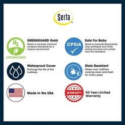 Delta Children Serta Tranquility Eco Firm 2-Stage 6" Premium Baby Crib Mattress & Toddler Mattress - Waterproof - GREENGUARD Gold Certified - 50 Year Warranty - Made In USA, 27.5x52x6 Inch, White (Pack Of 1) -Delta Children Shop 515W6ISjK2L