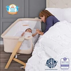 Evolur Stellar Bassinet And Bedside Sleeper, Easy To Fold And Carry, Lightweight And Portable Baby Bassinet, Height Adjustable, Mattress Pad Included, Beige