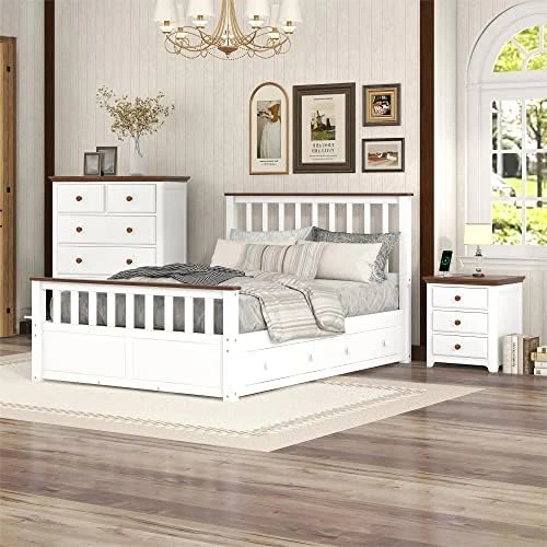 5-Piece Bedroom Furniture Set, Solid Wood Bedroom Set With King Size Platform Bed, Two Nightstands, 7-Drawer Dresser And 5-Drawer Double Chest (White) 9 5-Piece Bedroom Furniture Set, Solid Wood Bedroom Set With King Size Platform Bed, Two Nightstands, 7-Drawer Dresser And 5-Drawer Double Chest (White) - Image 7