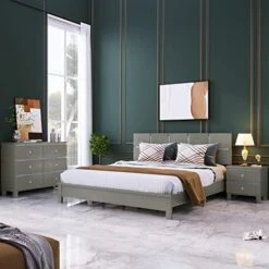 3 Pieces Platform Bed Set, Solid Wood Bedroom Sets With King Size Platform Bed, 6 Drawers Dresser And Nightstand (Milky White) -Delta Children Shop 5179RcXF7DL. AC 3