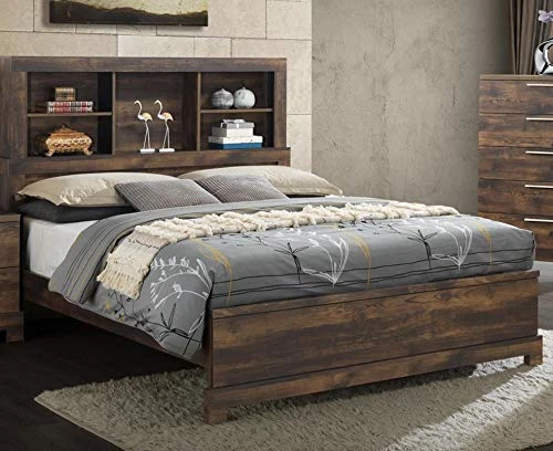 Contemporary Bookcase Headboard Bedroom Set (Brown) (Queen Size Bed, 4 Pc) 4 Contemporary Bookcase Headboard Bedroom Set (Brown) (Queen Size Bed, 4 Pc) - Image 2