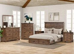 Farmhouse 6-Piece Reclaimed Wood Bedroom Set With Mirror And Black Finish Metal Handles, 2-Drawer Queen Bed, 6-Drawer Dresser, 5-Drawer Chest And Double 3-Drawer Nightstands (Natural) 17 Farmhouse 6-Piece Reclaimed Wood Bedroom Set With Mirror And Black Finish Metal Handles, 2-Drawer Queen Bed, 6-Drawer Dresser, 5-Drawer Chest And Double 3-Drawer Nightstands (Natural) -Delta Children Shop 518R7Z03q5L