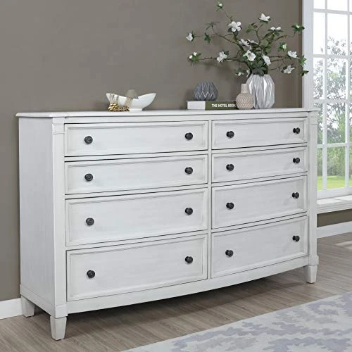 Saline Wood Camelback Planked Queen Bed With Dresser, Mirror, Two Nightstands, White 7 Saline Wood Camelback Planked Queen Bed With Dresser, Mirror, Two Nightstands, White - Image 5