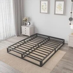 6 Inch Queen Bed Frame With Round Corner Edges, Low Profile Queen Metal Platform Bed Frame With Steel Slat Support, No Box Spring Needed/Easy Assembly/Noise Free Mattress Foundation