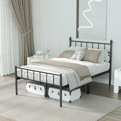Queen Size Metal Bed Frame With Headboard, Large Storage Space Under The Bed, Heavy Duty Easy Assembly -Delta Children Shop 51AQP66sL. AC