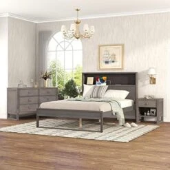 Antique Gray 3 Pieces Furniture Size Bedroom Frame With USB Charging And Wood Slatt, Dresser, Night Stand, Easy Assemble, Bed Set-Queen -Delta Children Shop 51Boj0m4cCL. AC