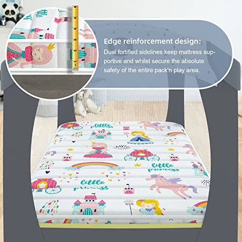 Moonlight Family Noiseless 3” Pack N Play Mattress, 38”x26” Premium Foam Portable Pack And Play Mattresses, Odorless & Steady Playard Mattress Fits ONLY Playpens (28.5 * 39.5"), Princess 5 Moonlight Family Noiseless 3” Pack N Play Mattress, 38”x26” Premium Foam Portable Pack And Play Mattresses, Odorless & Steady Playard Mattress Fits ONLY Playpens (28.5 * 39.5"), Princess - Image 3