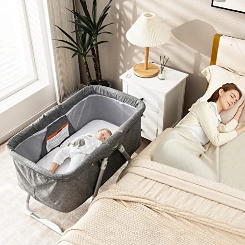 BABY JOY Bassinet, 2 In 1 Rocking Bassinet For Baby W/Detachable Curtain Cloth, Mattress, Breathable Mesh, Adjustable Height, Quick Folding Crib W/Travel Bag For Newborn Infants, Portable Bassinet 4 BABY JOY Bassinet, 2 In 1 Rocking Bassinet For Baby W/Detachable Curtain Cloth, Mattress, Breathable Mesh, Adjustable Height, Quick Folding Crib W/Travel Bag For Newborn Infants, Portable Bassinet - Image 2