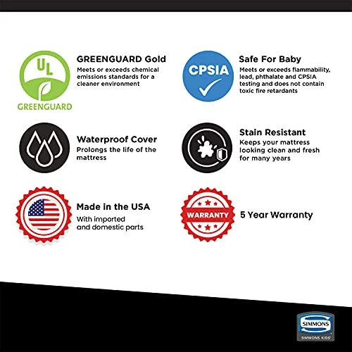 Delta Children Simmons Kids Quiet Nights Dual Sided Baby Crib Mattress & Toddler Mattress - Sustainably Sourced Core - Waterproof - Hypoallergenic - GREENGUARD Gold Certified (Natural) - Ideal Firmness - Made In USA 4 Delta Children Simmons Kids Quiet Nights Dual Sided Baby Crib Mattress & Toddler Mattress - Sustainably Sourced Core - Waterproof - Hypoallergenic - GREENGUARD Gold Certified (Natural) - Ideal Firmness - Made In USA - Image 2