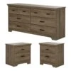 3 Piece Modern Bedroom Furniture Set - 8 Drawer Bedroom Dresser/Small Nightstand With Drawers - Set Of 2 / Distressed Grey Oak