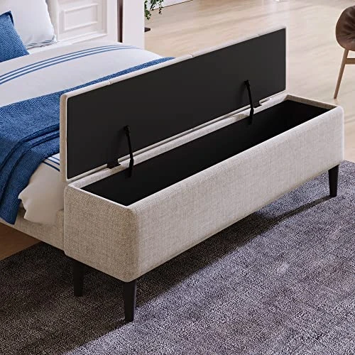 Queen Size Upholstered Bed With Storage Bench And Headboard, Solid Wood Queen Bed Frame No Spring Box Needed, Beige 4 Queen Size Upholstered Bed With Storage Bench And Headboard, Solid Wood Queen Bed Frame No Spring Box Needed, Beige - Image 2