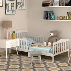 HONEY JOY Toddler Bed Frame, Solid Rubber Wood Frame W/Safety Guardrail, Fits Crib Full Size Mattress (Not Included), Children Classic Sleeping Bedroom Furniture For Kids Boys Girls(Brown) 21 HONEY JOY Toddler Bed Frame, Solid Rubber Wood Frame W/Safety Guardrail, Fits Crib Full Size Mattress (Not Included), Children Classic Sleeping Bedroom Furniture For Kids Boys Girls(Brown) -Delta Children Shop 51FMlYTRv6L. AC
