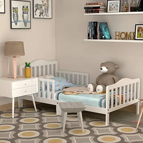 HONEY JOY Toddler Bed Frame, Solid Rubber Wood Frame W/Safety Guardrail, Fits Crib Full Size Mattress (Not Included), Children Classic Sleeping Bedroom Furniture For Kids Boys Girls(Brown) 12 HONEY JOY Toddler Bed Frame, Solid Rubber Wood Frame W/Safety Guardrail, Fits Crib Full Size Mattress (Not Included), Children Classic Sleeping Bedroom Furniture For Kids Boys Girls(Brown) - Image 10