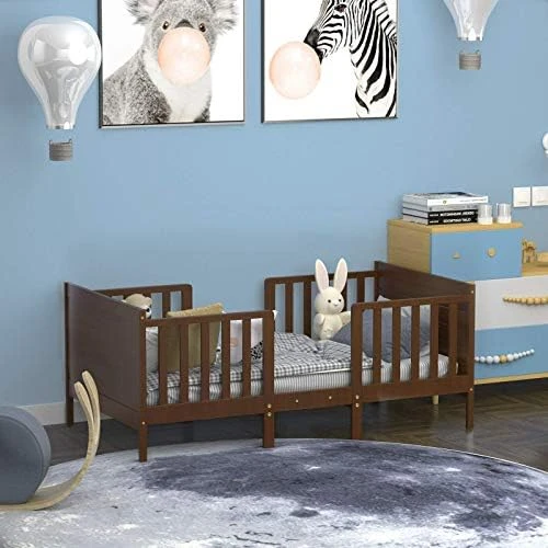 Costzon 2 In 1 Convertible Toddler Bed Frame, Converts To Two Chairs, Classic Wood Kids Bed W/Double Side Safety Guardrails, Footboard For Extra Safety, Fits Full Size Crib Mattress (White) 8 Costzon 2 In 1 Convertible Toddler Bed Frame, Converts To Two Chairs, Classic Wood Kids Bed W/Double Side Safety Guardrails, Footboard For Extra Safety, Fits Full Size Crib Mattress (White) - Image 6