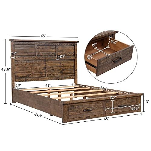 Farmhouse 6-Piece Reclaimed Wood Bedroom Set With Mirror And Black Finish Metal Handles, 2-Drawer Queen Bed, 6-Drawer Dresser, 5-Drawer Chest And Double 3-Drawer Nightstands (Natural) 6 Farmhouse 6-Piece Reclaimed Wood Bedroom Set With Mirror And Black Finish Metal Handles, 2-Drawer Queen Bed, 6-Drawer Dresser, 5-Drawer Chest And Double 3-Drawer Nightstands (Natural) - Image 4