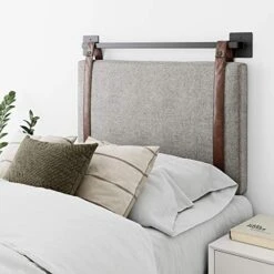 Harlow Modern Wall Mount Hanging Upholstered Headboard, Queen, Gray With Brown Faux Leather Straps -Delta Children Shop 51I3t5iqmaL. AC