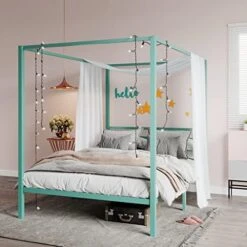 Metal Canopy Bed Frame/Mattress Foundation With Wood Slats Support/No Box Spring Needed/Easy Assembly, White, Full -Delta Children Shop 51IPg9F7zEL. AC