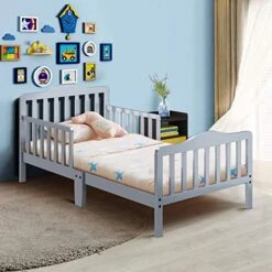 Costzon Toddler Bed, Classic Wood Kids Bed Frame W/Double Safety Guardrail, Low To Floor Design, Wooden Slat Support, Fits Full Size Crib Mattress, Bedroom Furniture For Boys & Girls (White) -Delta Children Shop 51IlhCfSXPL