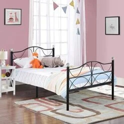 Twin Size Bed Frame With Wooden Headboard And Footboard, Mattress Foundation/Platform With Strong Metal Slats And Anti-Slip Support, No Box Spring Needed/Noise Free, Metal Wood Head Board -Delta Children Shop 51IzzfqiENL. AC