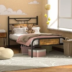 Twin Size Bed Frame With Wooden Headboard And Footboard, Mattress Foundation/Platform With Strong Metal Slats And Anti-Slip Support, No Box Spring Needed/Noise Free, Metal Wood Head Board -Delta Children Shop 51JNkKzH4AL